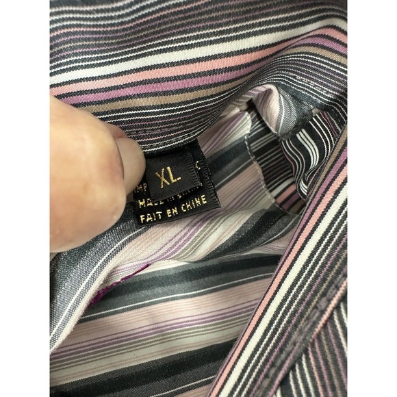 Bugatchi Uomo Mens XL pink/gray Striped Button Up Long Sleeve Flip Cuff Shirt - Picture 5 of 12